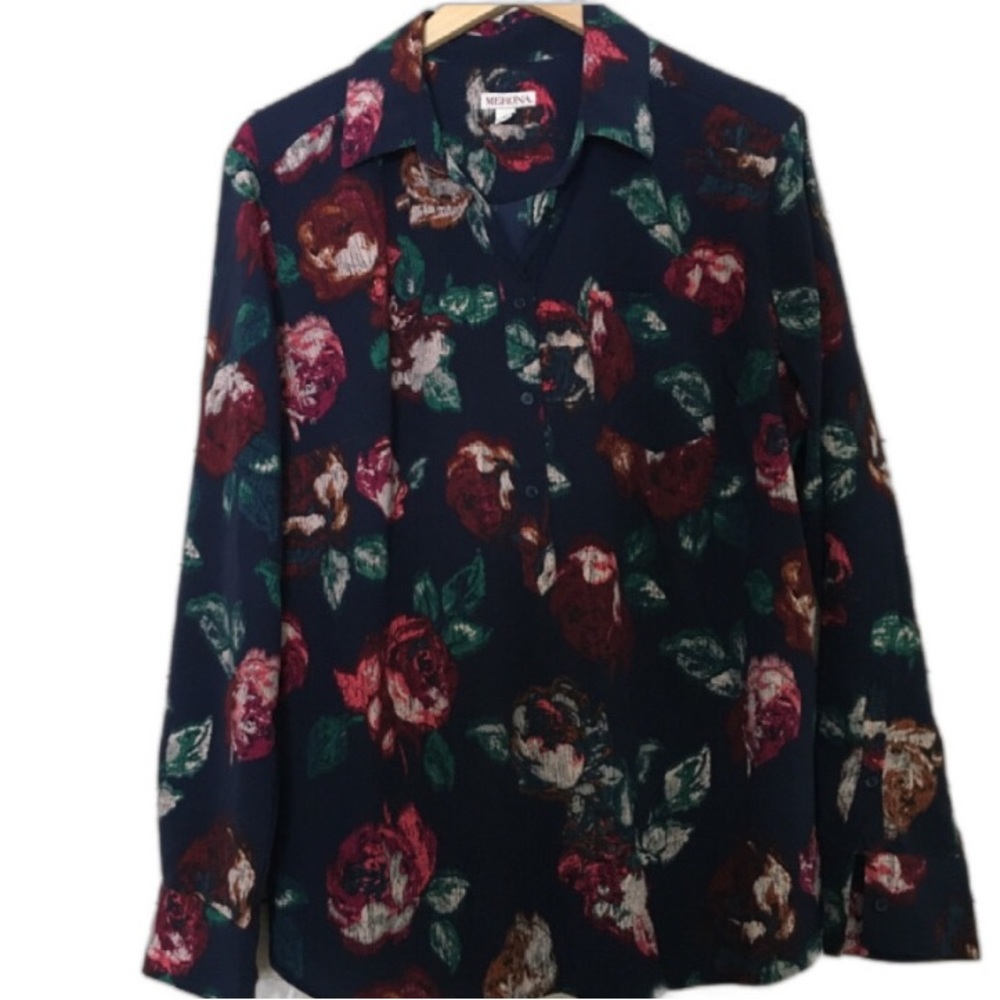 Merona  Long Sleeved collared Shirt floral Design 1X